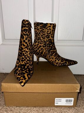 Steve Madden ‘Alston’ Bootie Leopard Ponyhair Fur Boots Low Heel 8.5 NIB